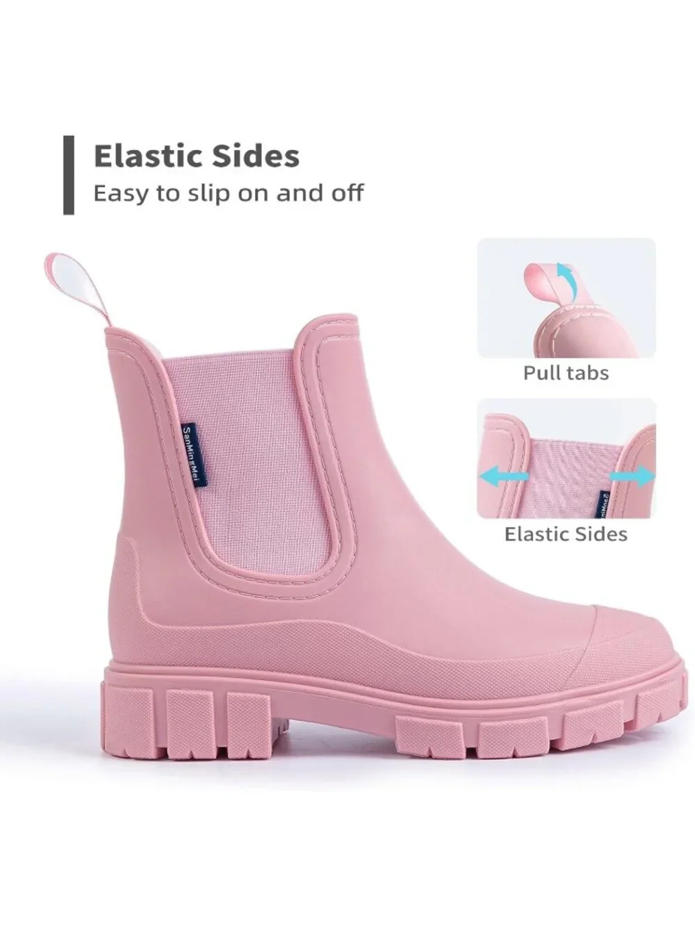 Women's Pink Waterproof Slip-Resistant Rubber Short Ankle Chelsea rain Boots
